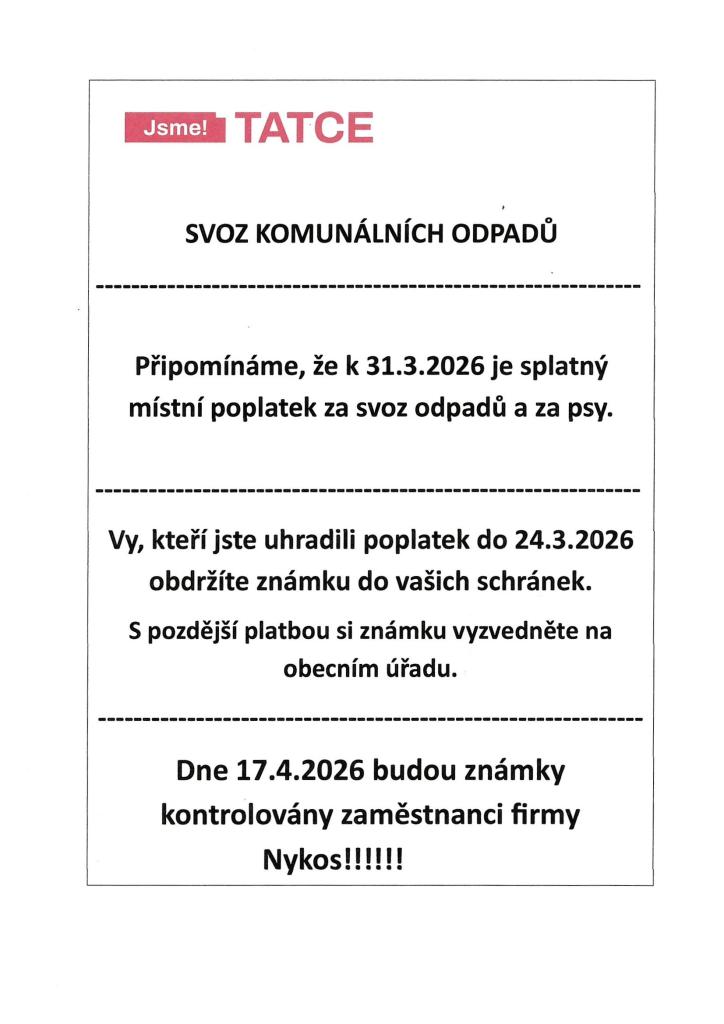 Připomínka splatnosti poplatů rok 2026